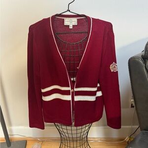 Elegant Burgundy Cardigan with White Accents